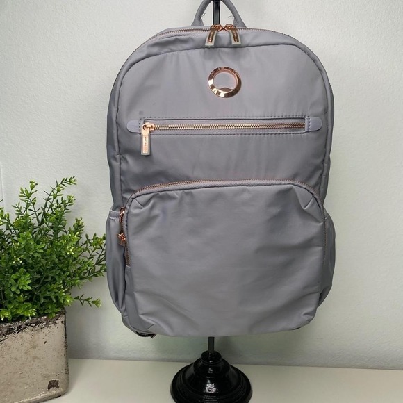 Delsey Paris Shadow 5.0 Backpack Grey Rose Gold Travel Bag Book Bag $260 - Picture 1 of 8